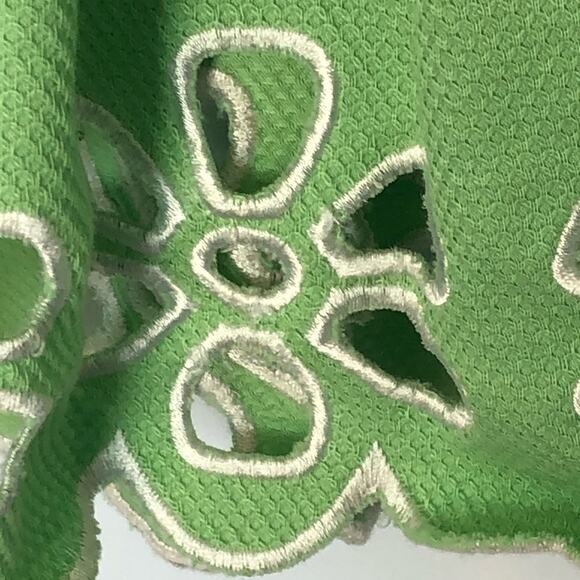 INC Pleated Waffle Textured Cut-out Floral Embroidered Green & White Skirt 8 - Picture 9 of 13